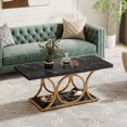 thumbnail image 4 of 47.24-inch Coffee Table, Rectangle 2-Tier Faux Marble Wood Coffee Tables with Geometric Metal Legs, 4 of 5