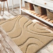 DEXDE Bathroom Rugs Mat, Soft Plush Shaggy Microfiber Bath Rug, Non Slip Bath Mats for Bathroom Floor, Machine Washable Absorbent Carpet for Shower Tub, Beige 20"x32"