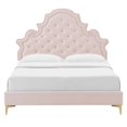 thumbnail image 4 of Fabric Upholstered Queen Size Tufted Bed with Gold Metal Legs Light Pink, 4 of 7
