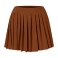 thumbnail image 4 of Aocisk Jupe Plissée Mini Unie pour Femmes, Coupe Trapèze, Taille Haute Évasée avec Fermeture Éclair, Jupe Courte Décontractée Extensible, Café, TG, 4 of 4