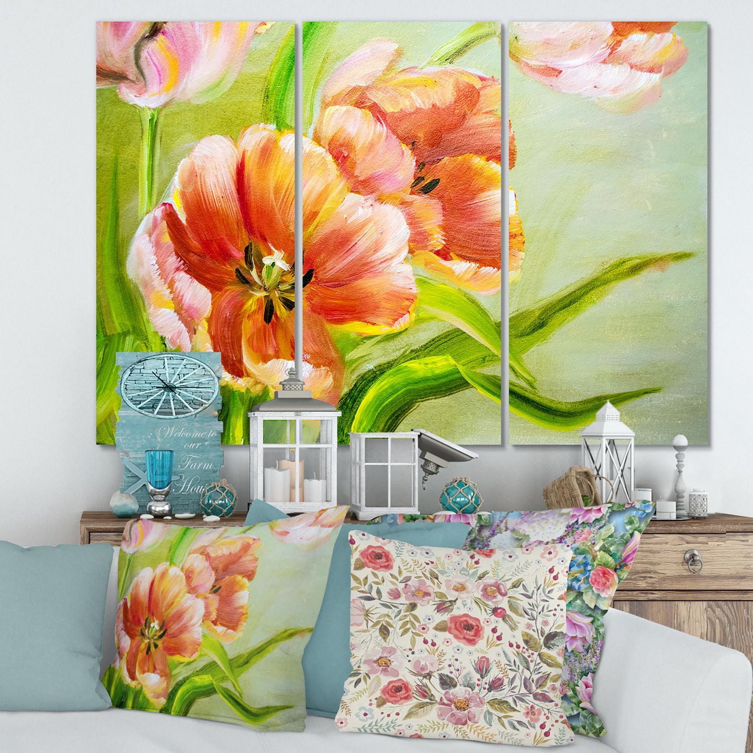 Designart Fleurs de tulipes rouges vintage II Art mural sur toile