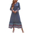 thumbnail image 1 of Robe Maxi à Manches Longues pour Femmes - Col en V, Décontractée, Boutonnée, Bohème, à Imprimé Floral, Automne, Longues Robes, 1 of 6