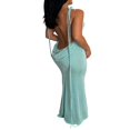 thumbnail image 2 of Women Open Back Slip Dress  Solid Color Spaghetti Strap Floor Length Skirt  Black/ Beige/ Blue, 2 of 9