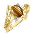 thumbnail image 3 of RYLOS Rings for Women 14K Yellow Gold Greek Key Designer Ring 9X7MM Gemstone & Diamond Ring November Tiger Eye Jewelry  Size 6, 3 of 7