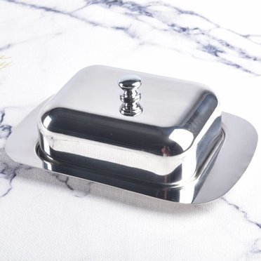 Boîte à Beurre en Acier Inoxydable Luxueuse, Plateau de Rangement pour Fromage Brillant avec Couvercle Facile à Tenir