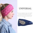 thumbnail image 4 of Crochet Headbands Winter Leaves Pattern with Rhinestones Elastic Head Rhinestones Protector Wide Warm Chunky Hair Accessories for Girls Navy, 4 of 7