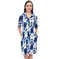 thumbnail image 2 of Bimba Chemise de Nuit Bleue en Rayonne pour Femmes Manches Courtes Imprimé Géométrique Robe de Nuit - 26, 2 of 9