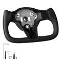 thumbnail image 1 of KFFKFF Steering Wheel for 2016-2023 Tesla Model 3, Carbon Fiber Steering Wheel D-Shaped Flat-Bottom with Heating Function, Leather Grip with Non-Slip Texture, Black, 1 of 9