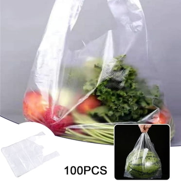 100pcs 20x30cm White Food Grade Plastic Bag With Handle Food Packaging Bag For Supermarket Store Grocery
