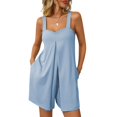thumbnail image 2 of Yanlir 2025 Spring Summer Rompers for Women's Fashion Solid Round Neck Overalls Elastic Strap Sleeveless Pockets Short Jumpsuit(Light Blue#1,L), 2 of 7