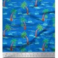 thumbnail image 1 of Soimoi Rayon Crepe Fabric Palm Tree & Sailboat Beach Decor Fabric Printed Yard 46 Inch Wide, 1 of 3