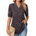 thumbnail image 2 of EQWLJWE Hauts à Col en V pour Femmes T-shirt Imprimé Mode Manches Courtes Blouse à Manches Bouffantes Hauts Décontractés Col en V Hauts d'Été pour Femmes 2023, 2 of 9