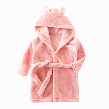 Splozh Kids Bathrobes Toddler Cartoon Animal Robes Kids Baby Boys Girls Hooded Warm Flannel Fleece Robe Bathrobe Soft Pajamas Sleepwear Pink,2-3 Years