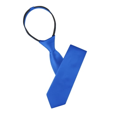 INSPIRE CHIC Men's Skinny Pre-Tied Solid Color Zipper Adjustable Necktie for Wedding Groom Royal Blue One Size