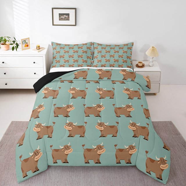 Erosebridal Cartoon Cattle Bedding Twin Comforter Set, Cute Farm Animal Down Comforter, Reversible