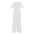 thumbnail image 3 of Kvysinly Kids Flower Girls Sparkly Wide Leg Jumpsuits Rhinestone Round Collar Short Sleeve Rompers Pants White 12, 3 of 5