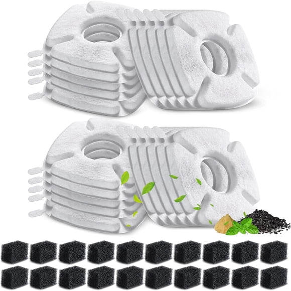 40PCS/Set Cat Water Fountain Filter, Compatible with veken 95oz/2.8L Pet Fountain Replacement Filters, 20 Sponges and 20 Water Fountain Filters for Cat Fountain Dog Water Bowl Dispenser
