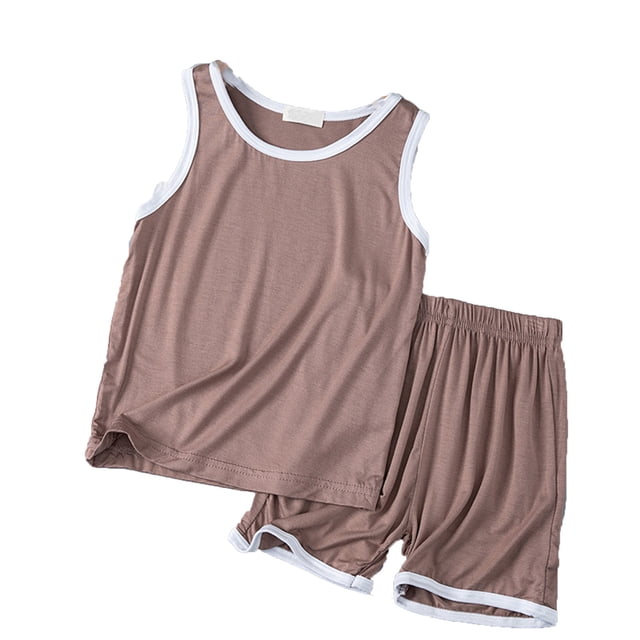 MIASHUI Ensemble Débardeur et Short pour Garçons, Deux Pièces, Été, Sans Manches, Pyjama, Kaki, 6-7 Ans