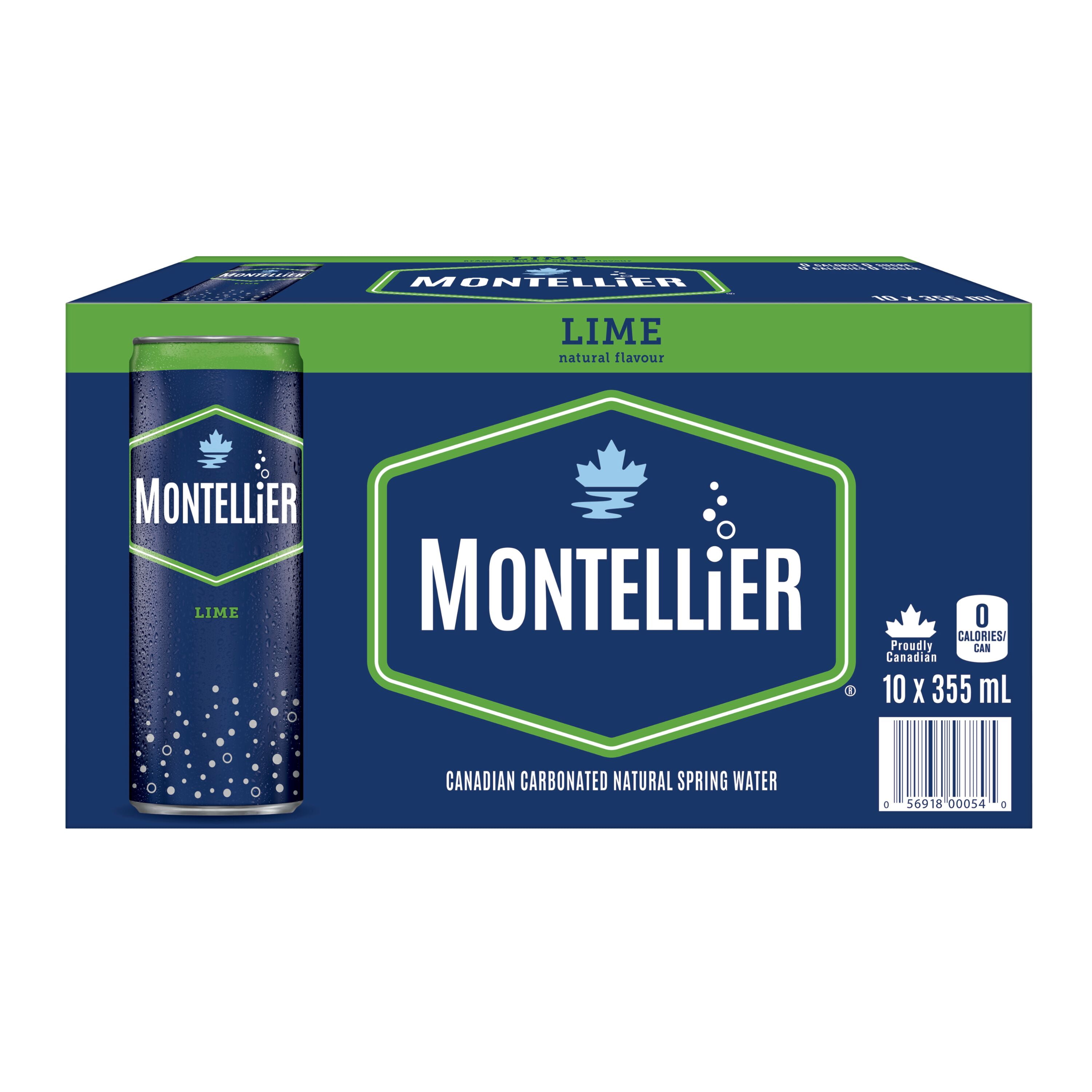 Montellier Lime Natural Spring Water 10 x 355 mL, Cans