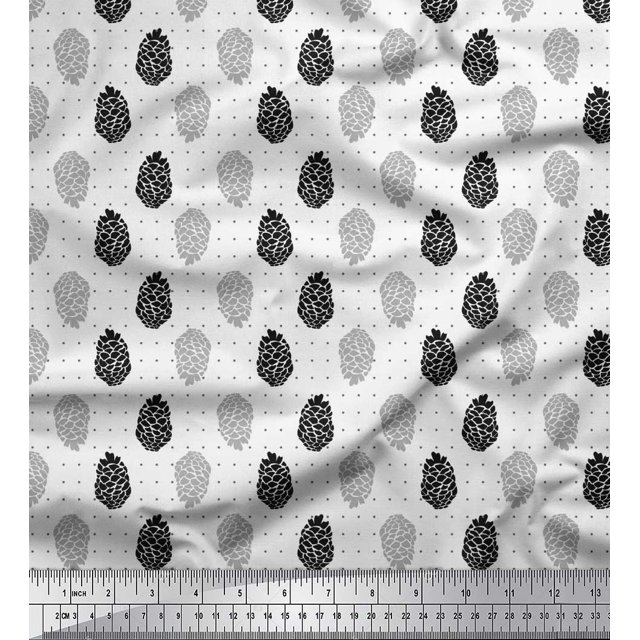 Soimoi Tissu Chiffon en Viscose Noir à Pois Fruits Imprimés au Mètre 42 Pouces de Large