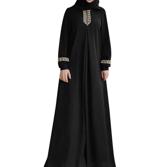 Rinsvye Women Plus Size Print Clothes for Women Long Sleeve Abaya Jilbab Muslim Maxi Hijab Dress Casual Kaftan Long Beads Dress