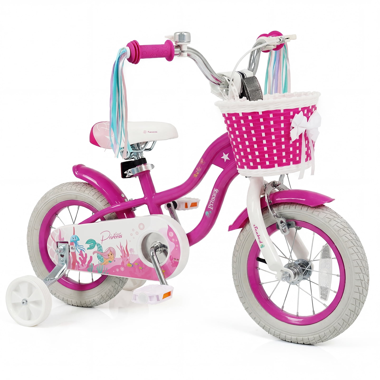 Costway 12" Kids Bike with Training Wheels Hand Coaster Brakes Adjustable Seat Handlebar Pink