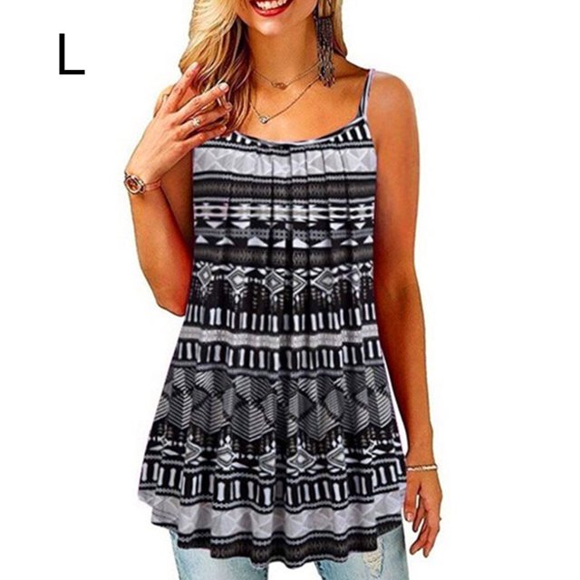 ziyahi Hauts d'Été à Bretelles Col Rond Camisole Sans Manches Imprimée Vêtements pour Femmes, Type 1, L