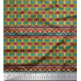 thumbnail image 1 of Soimoi Green Velvet Fabric Aztec Geometric Print Fabric by the Yard 58 Inch Wide, 1 of 3