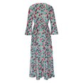 thumbnail image 4 of Fshaion Robe d'Été pour Femmes 2024 Grande Taille Col en V Imprimé Manches 3/4 Patchwork Robe Longue Décontractée Liquidation à Moins de 10!, 4 of 5