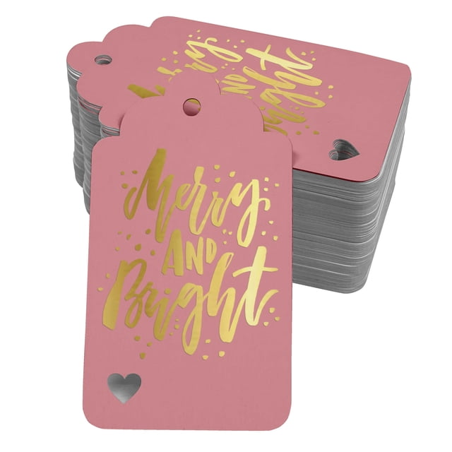 Inkdotpot Gold Foil Paper Hang Tags Merry And Bright Christmas Favor Tags 100 Pieces