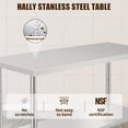 thumbnail image 2 of NSF Stainless Steel Work Table - 60x24x35 Inch - Adjustable Undershelf, Removable Waste Rack, Tool Hooks, With Casters, Straight Edge, No Backstop, For Kitchen & Home, 2 of 6