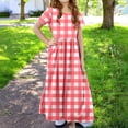 thumbnail image 4 of biudgviw Robe Décontractée pour Filles à Carreaux Manches Courtes Col Rond Robe Longue d'Été avec Poches 4-14 Ans, 4 of 7