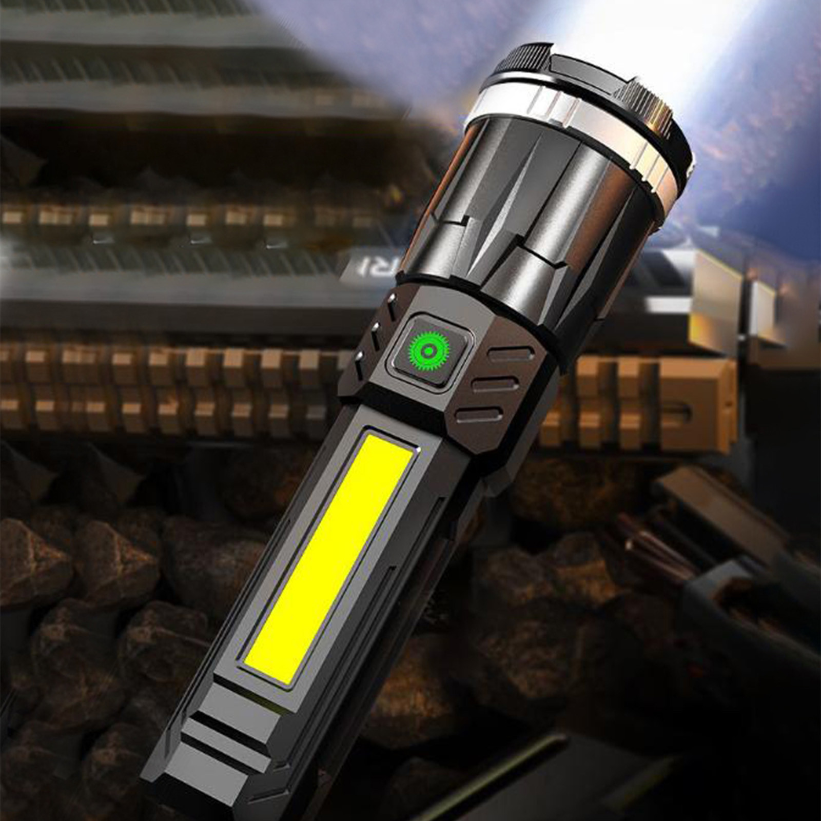 Boovnll Flashlight, Led Flashlights High Powered Super Bright Flashlight Rechargeable 4 Modes Lights with Side Light for Emergency Outdoor Home Camping Hiking Gift, Rechargeable Flashlights