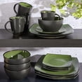 thumbnail image 3 of Gibson Elite Soho Lounge Square 16 Piece Stoneware Dinnerware Set - Green/Black, 3 of 6