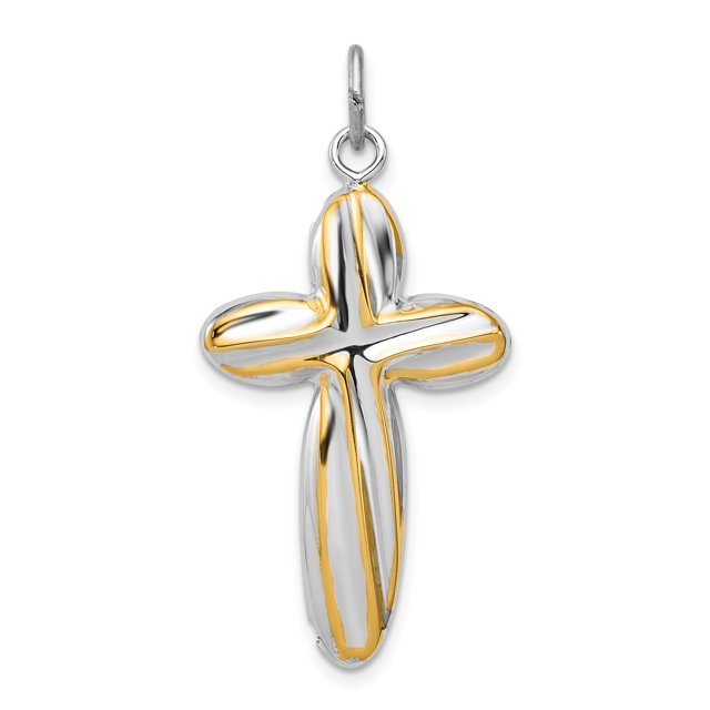 925 Sterling Silver Rhodium Plated and Gold-Tone Twist Cross Reversible Shaped Pendant