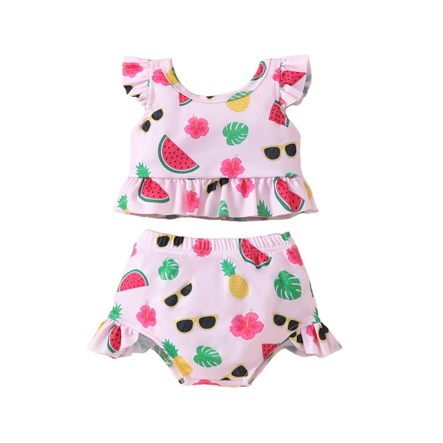 Sunnyoo Girls Bikini Swimsuit Fruit Prints Ruffle Bathing Suit Swimwear, 2-Piece