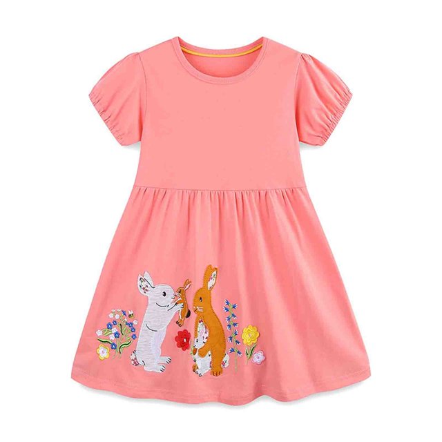 MIASHUI Robes de Pâques pour Filles, Robe Décontractée à Manches Courtes avec Lapin, Rose, 3-4 Ans