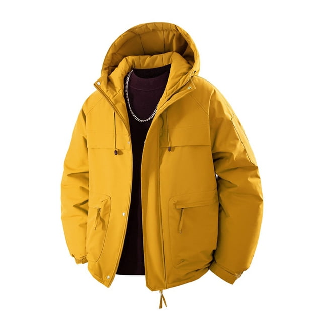 Mens Waterproof Jacket Men's Waterproof Hooded Jacket with Thick Long Sleeves in Solid Color Long Jacket for Men