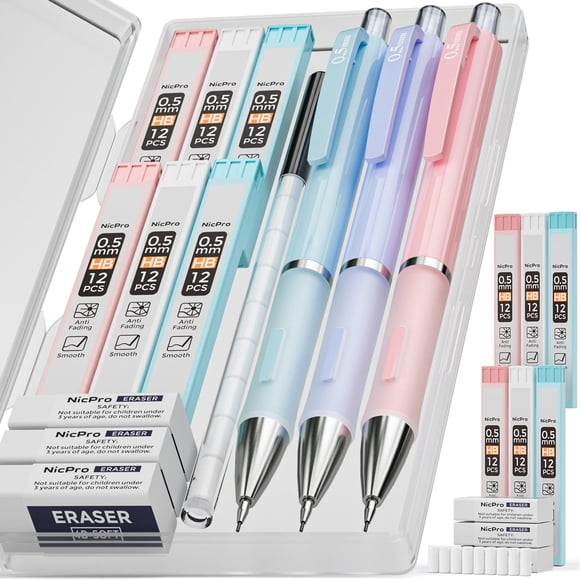 Nicpro Mechanical Pencils with Case, 0.5mm, HB Lead, 3 Count