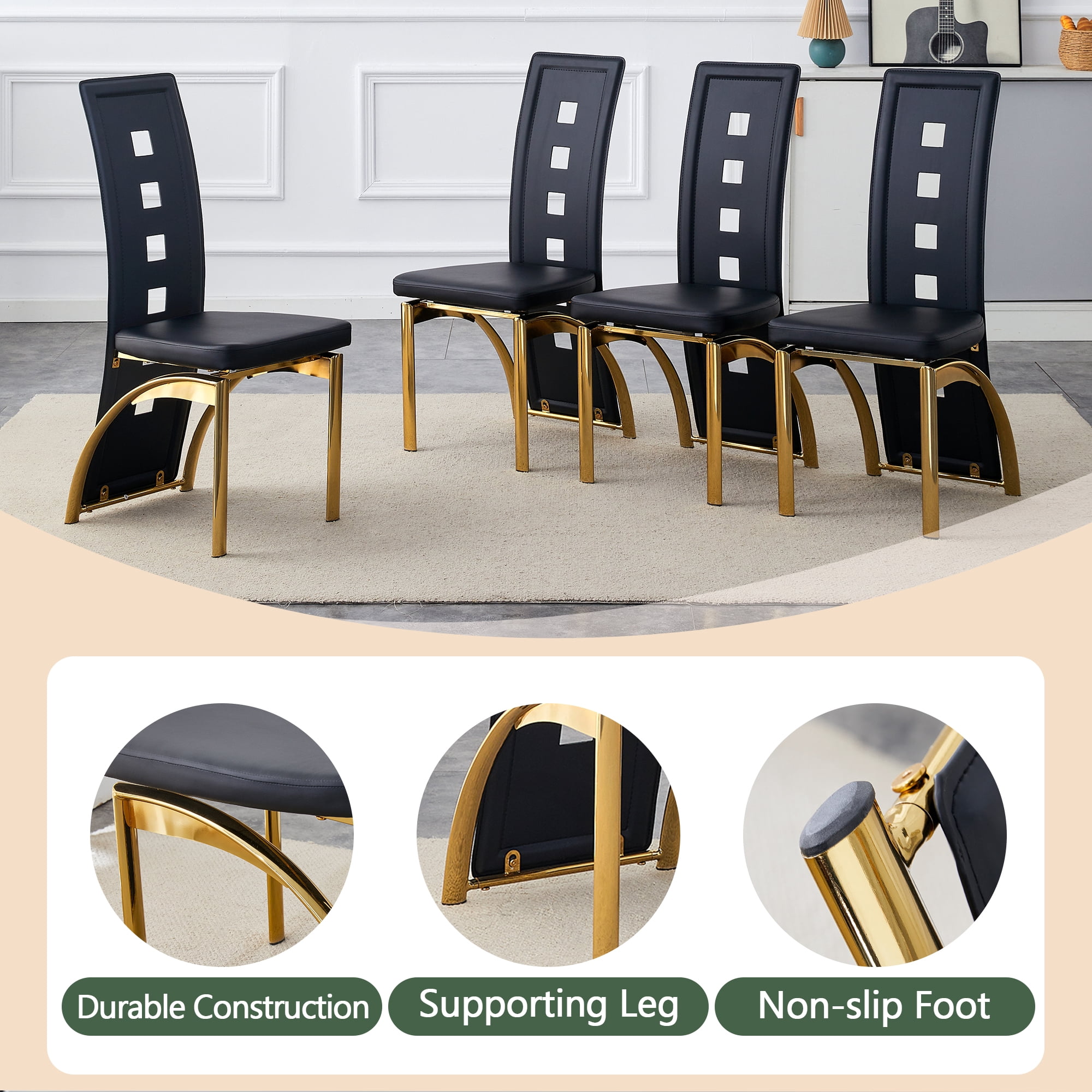 Noble House Modern Minimalist 4-Piece Dining Chair Set - Black Saddleback