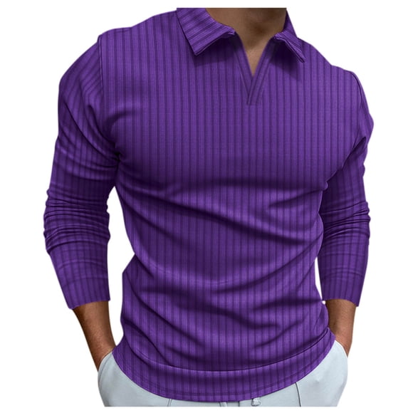 FhsagQ Men's Shirts Mens Shirts Super Fit Male Casual Autumn Striped Fabric T Shirt V Neck Turn down Long Sleeve Tops T Shirt Men's Shirts Tops Mesh Super Fit Men's Shirts Tops Super Fit Purple M