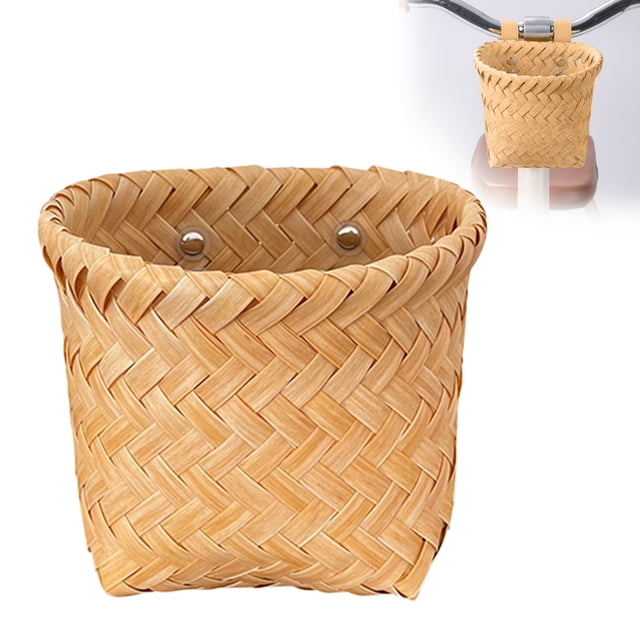 Kids Basket Handwoven Rattan Cycle Basket for Kids Handlebar Front Storage Baskets Cycling Pocket for Outdoor Daily Commute 15X12X12Cm,A Bicycle Basket