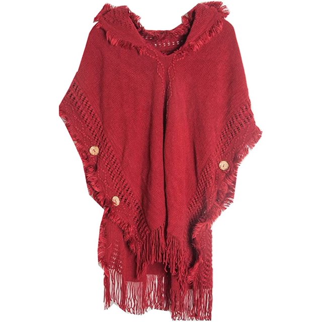 LinYooLi Wrap Shawl Poncho Cape for Women Oversized Solid Color Hooded Pashmina with Tassels Cold Weather