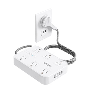 LENCENT 2 Prong Power Strip 3 to 2 Prong Outlet Adapter Two Prong Surge Protector 6ft Braided Extension Cord with Thin Flat Polarized Plug 6 AC&4 USB(1 Type-C) Wall Mount for Non-Grounded Outlet