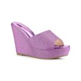 thumbnail image 1 of BLISSFUL STEP Sandales à Talons Compensés à Enfiler à Plateforme Pailletée pour Femmes Violet 7, 1 of 7