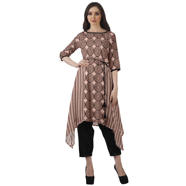 Moomaya Ensemble Tunique Indienne Haut et Pantalon Manches 3/4 Imprimé Kurta Kurti de Designer pour Femmes