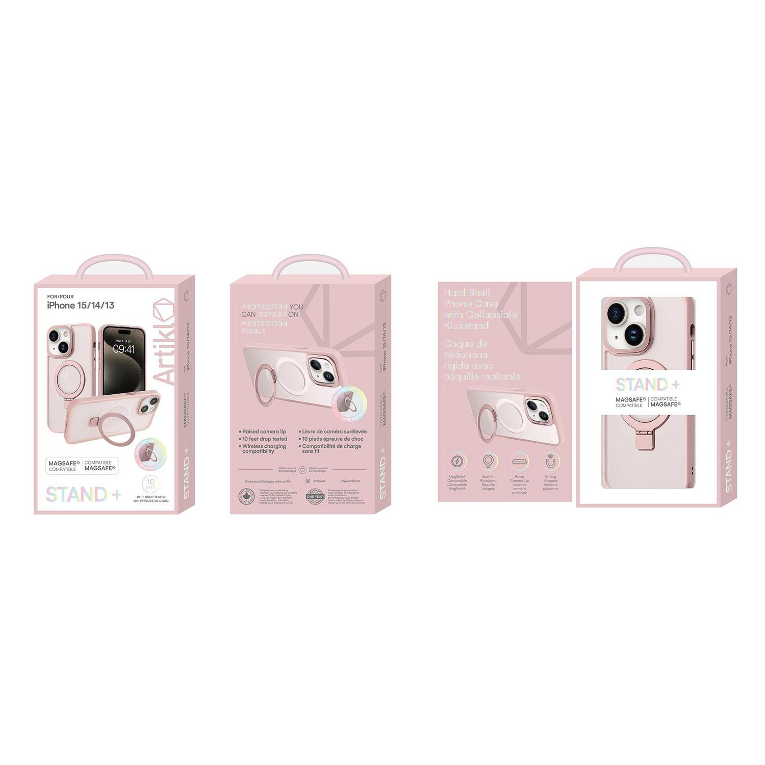 Artikl Lux Coque transparente compatible MagSafe pour iPhone 15/14/13 - Rose