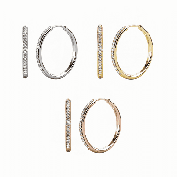 Cate & Chloe Lot de 3 - Boucles d'Oreilles Créoles 25 mm Plaquées Or 18k Bianca avec Cristaux Swarovski pour Femmes
