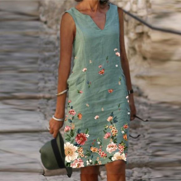 FcBaudy Sleeveless V-Neck Dress,Womens Dresses,Summer Dresses for Women Fashion Women Casual Plus Size V-Neck Floral Print Sleeveless Vest Dress Women Dress