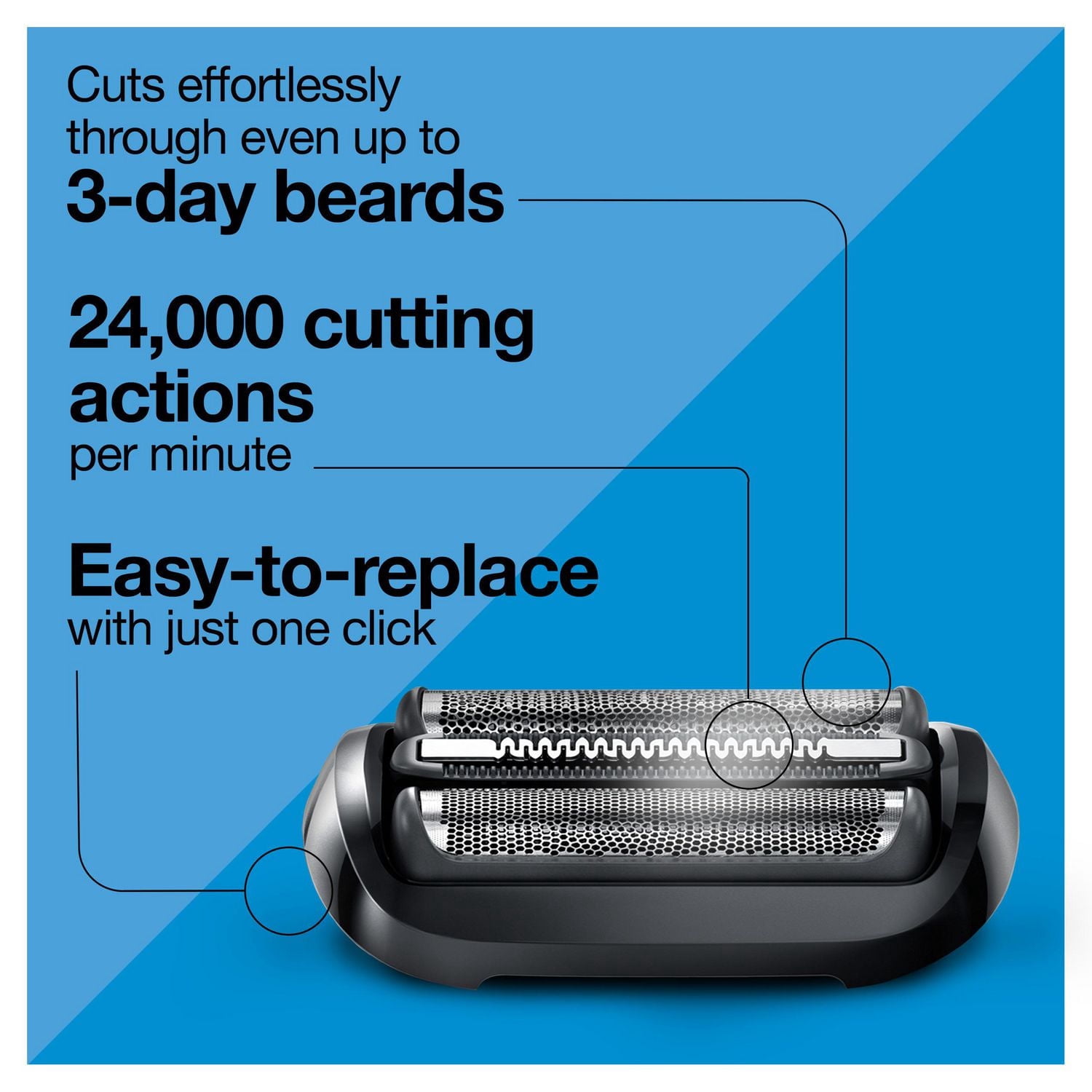 Braun Series 5 Tête de Rechange pour Rasoir Électrique, Installez Facilement Votre Tête de Rasoir pour un Rasage Aussi Efficace Que le Premier Jour, Compatible avec les Rasoirs Series 5 de Nouvelle Génération, 54B, Noir